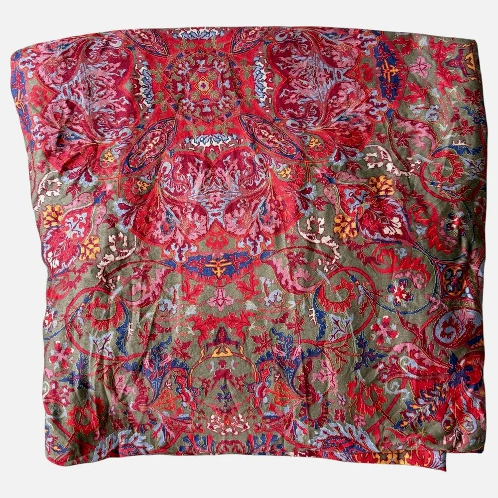 Ralph Lauren Galahad Queen Size Fitted Sheet Red Floral Paisley Cotton Sateen